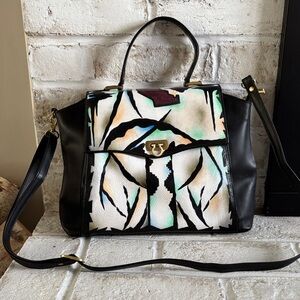 Magnifique Stylish Black and Multicolor Leather Painted Women's Bag